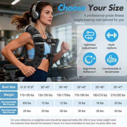 BAOKALER Weighted Vest Professional 22lb with Reflective Strips, Ideal for Men & Women, Suitable for Strength Training, Running, Muscle Building & Weight Loss