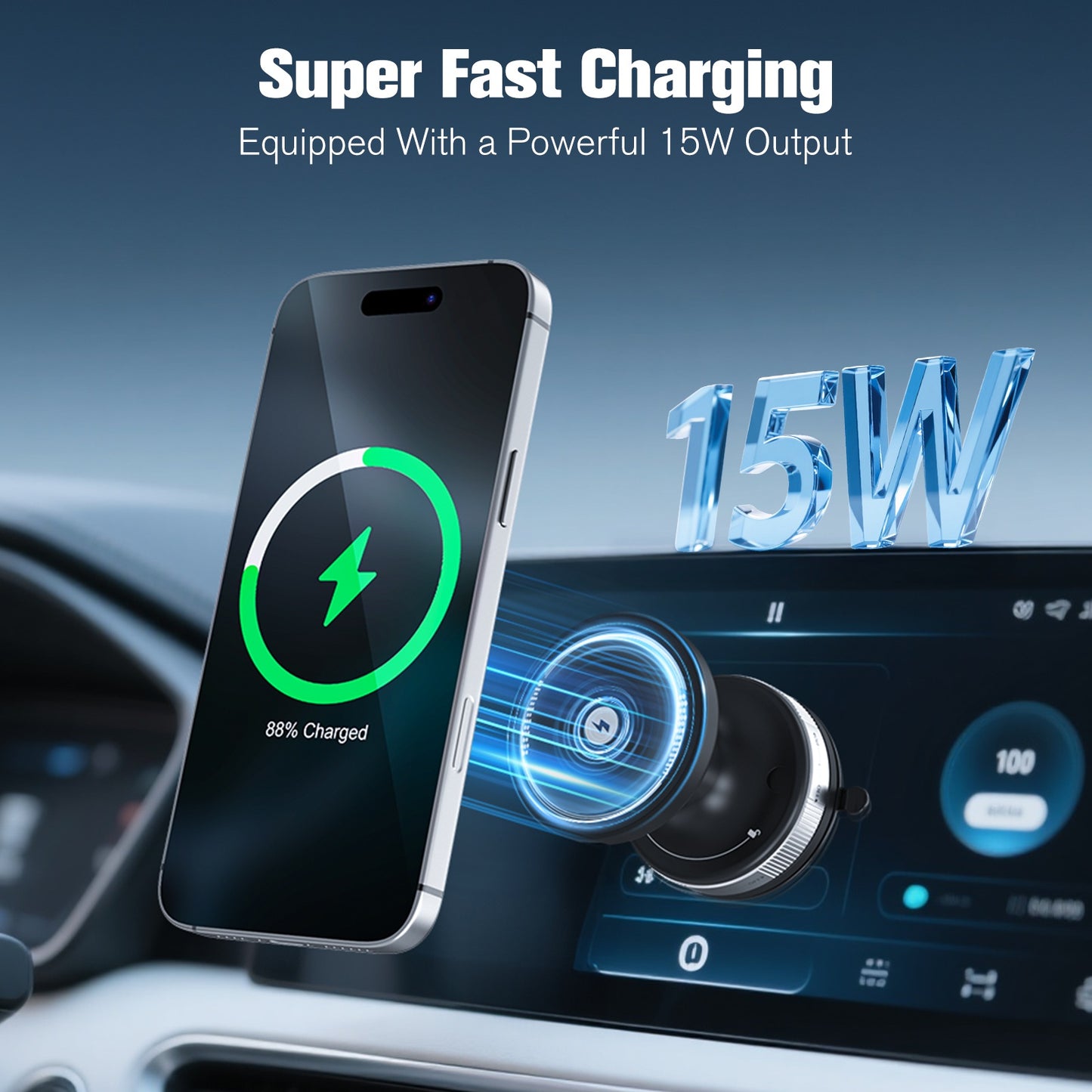 Wireless Car Charger, 15W Wireless Charging Phone Mount for Car, Magnetic Car Phone Holder for iPhone 16 15 14 13 12, 360¡ã Rotatable Charger Car Mount, Black