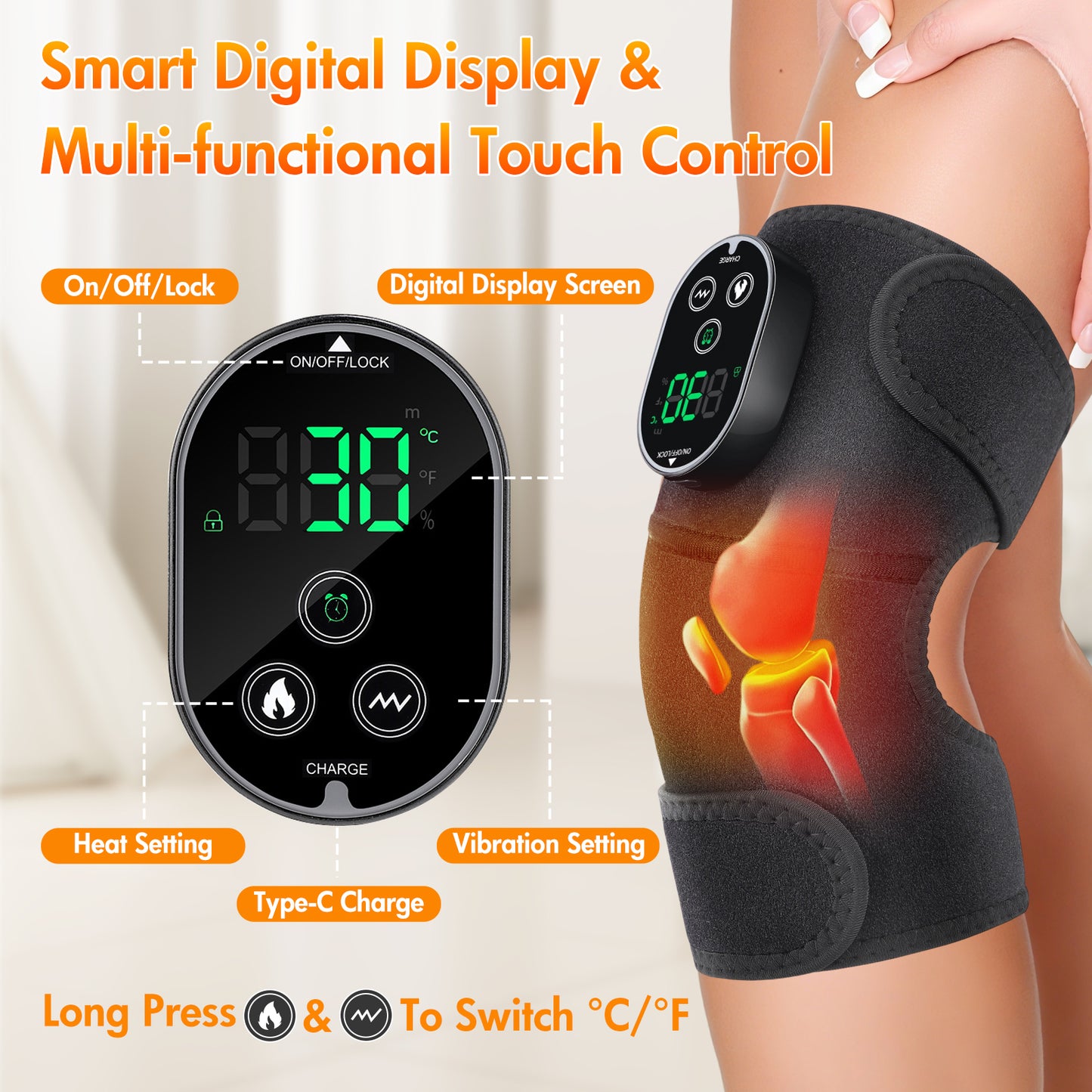 Baokaler Heated Knee Massager, Vibration Knee Heating Pad, 3 in 1 Cordless Shoulder & Elbow Brace with 6 Heat Level 3 Vibration for Joint Stress, Perfect Gifts for Family Friends