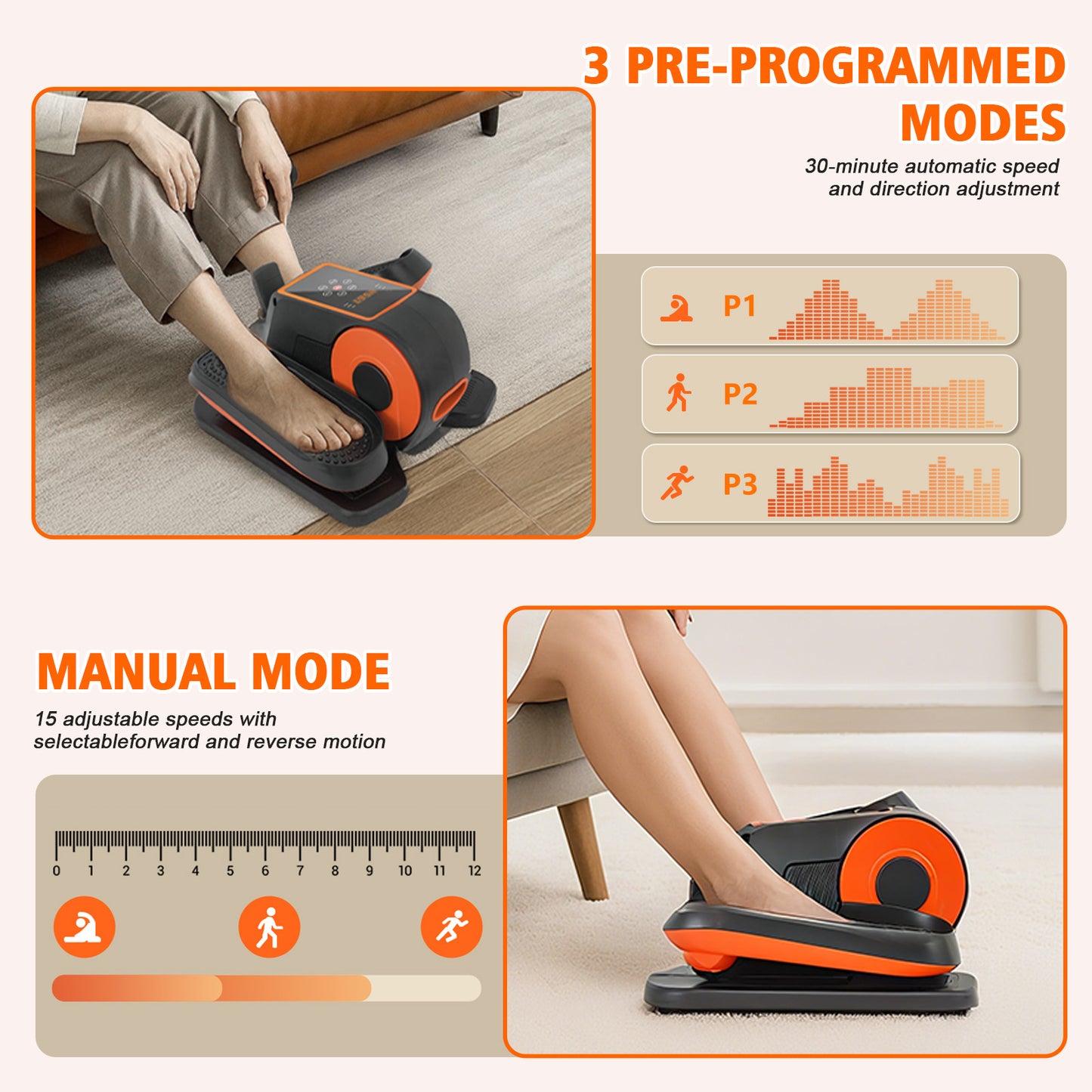 ALSO GO Under Desk Elliptical Machine, Quiet & Portable Leg Ellipse Exerciser with Remote Control & 12 Adjustable Speeds, Elliptical Exercise Machine with Dual Modes for Home Office Fitness