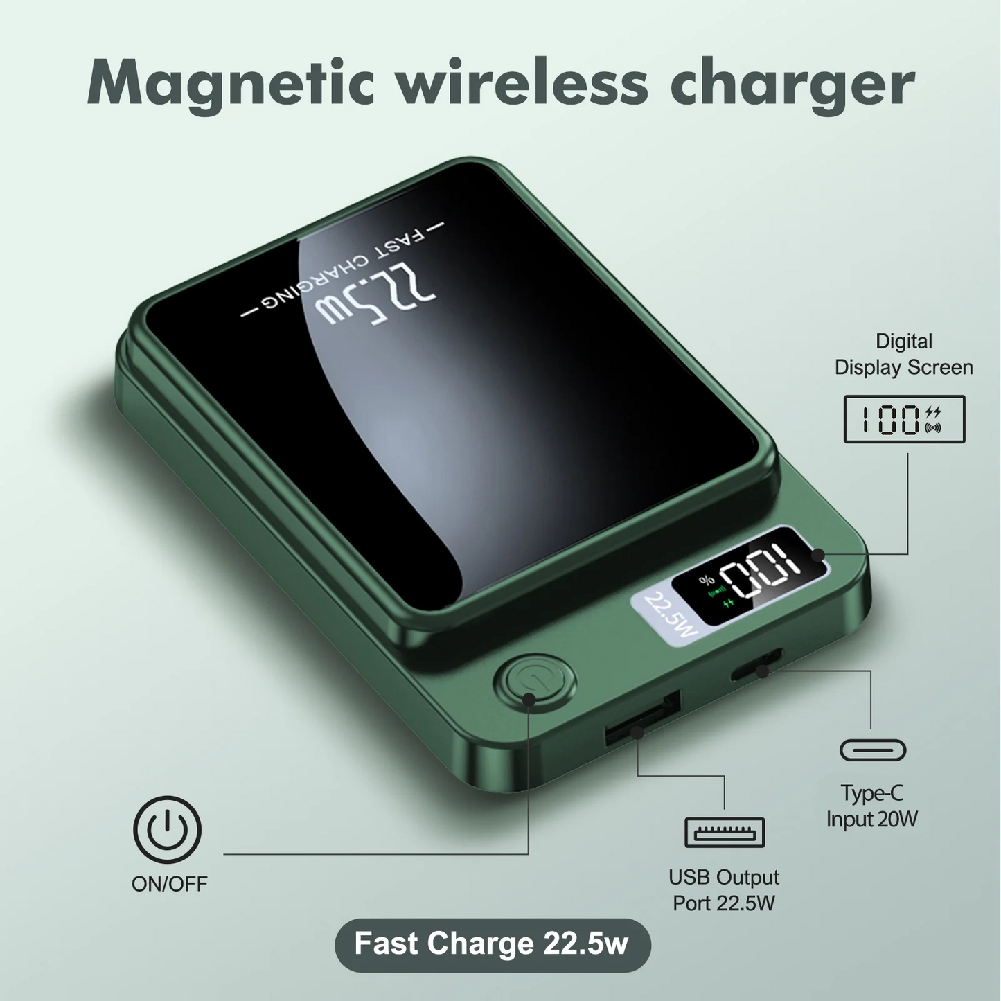 Magnetic Wireless Portable Charger,10000mAh Power Bank with PD20w Fast Charging, USB C in&Out Battery Pack Compatible with Mag-Safe for iPhone 17/16/15/14/13/12 Series,Samsung,Android