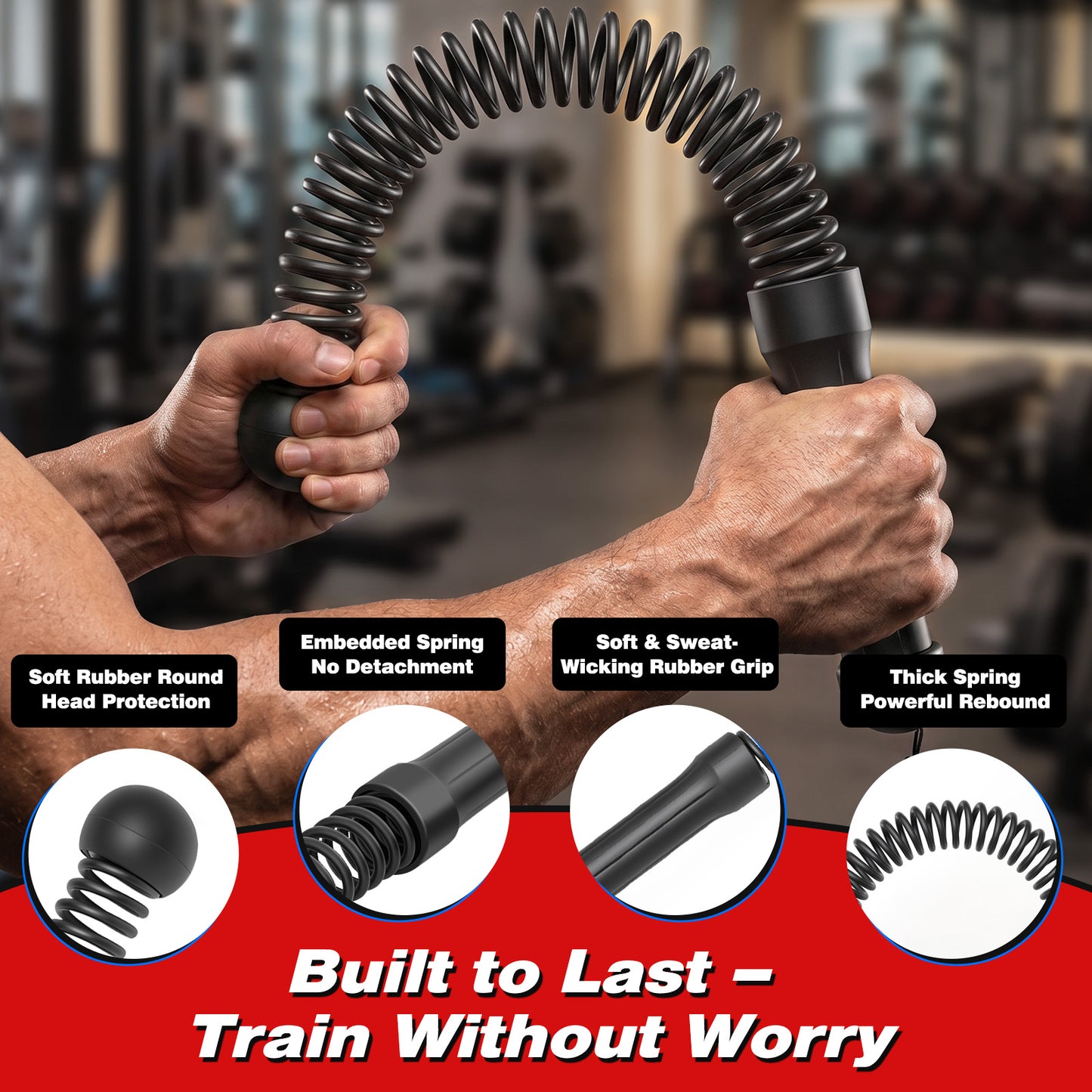 Rican Weighted Ropeless Battle Ropes, 2 PCS Cordless Sticks for HIIT Cardio & Full Body Strength Training, Portable Home Gym Equipment