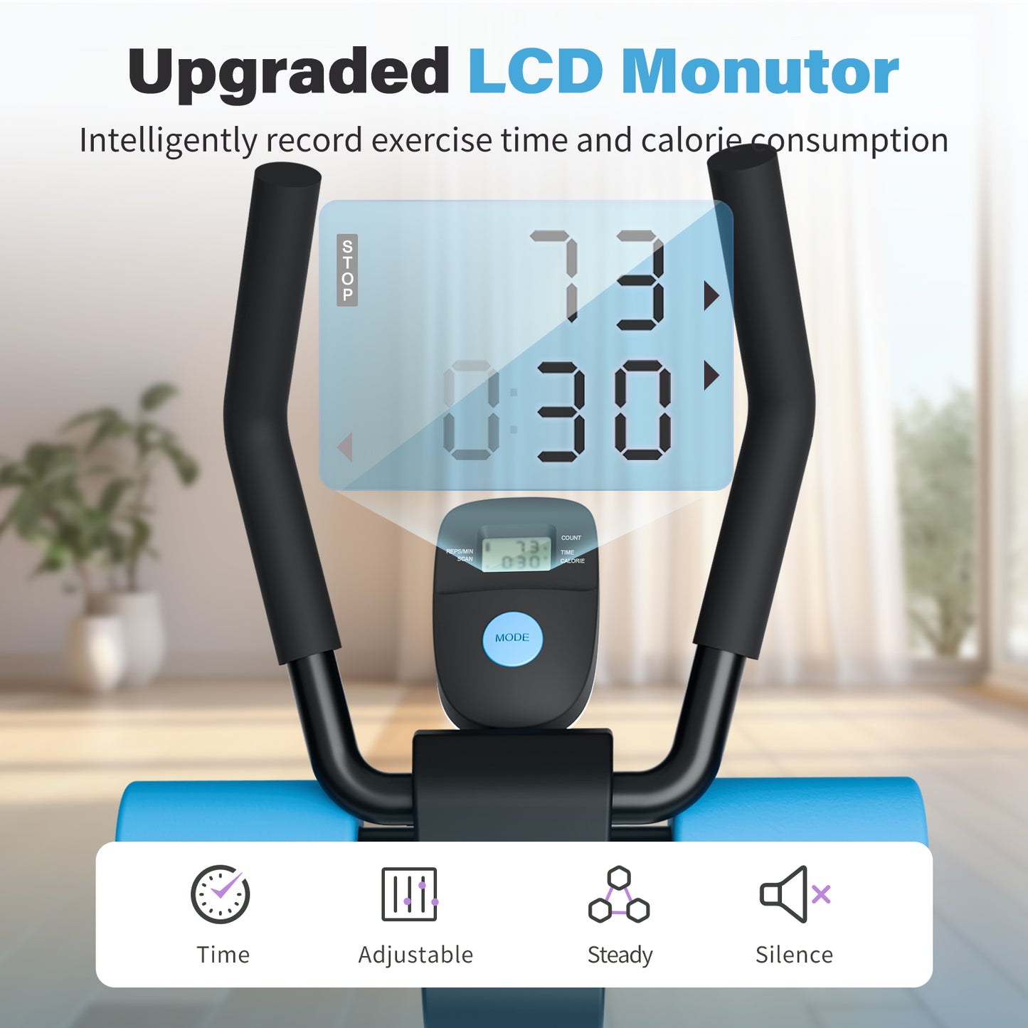 ALSO GO Ab Machine, Adjustable Ab Trainer Machine, Abdominal Workout Equipment with LED Display, 300 lb Foldable Abdominal Core Equipment with Resistance Bands, Blue