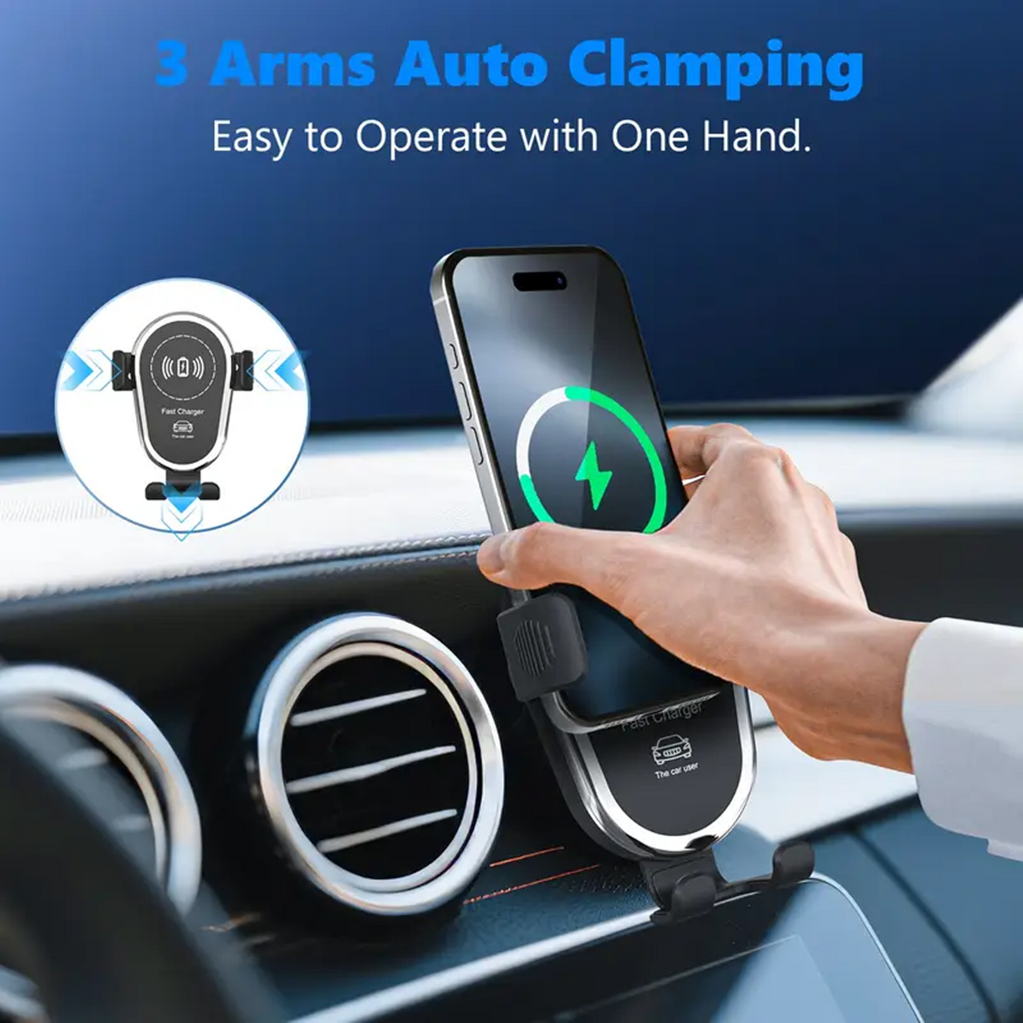 Wireless Car Charger,15W Fast Phone Wireless Charger for Car Auto Clamping,Wireless Car Charger Mounts