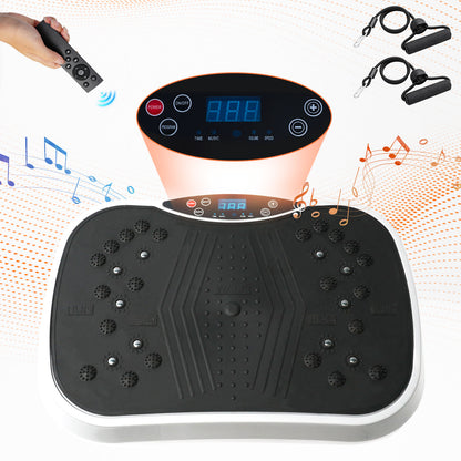 Vibration Plate Exercise Machine, Waver Vibration Plate for Home Fitness, Full Body Workout Platform with Loop Bands & Remote Control for Weight Loss & Muscle Toning, White