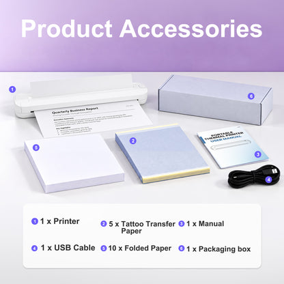 BAOKALER Portable Thermal Printer, Wireless Bluetooth Inkless for US Letter & A4, 203DPI Compact Travel Printer Compatible with iOS Android Laptop for Home Office School