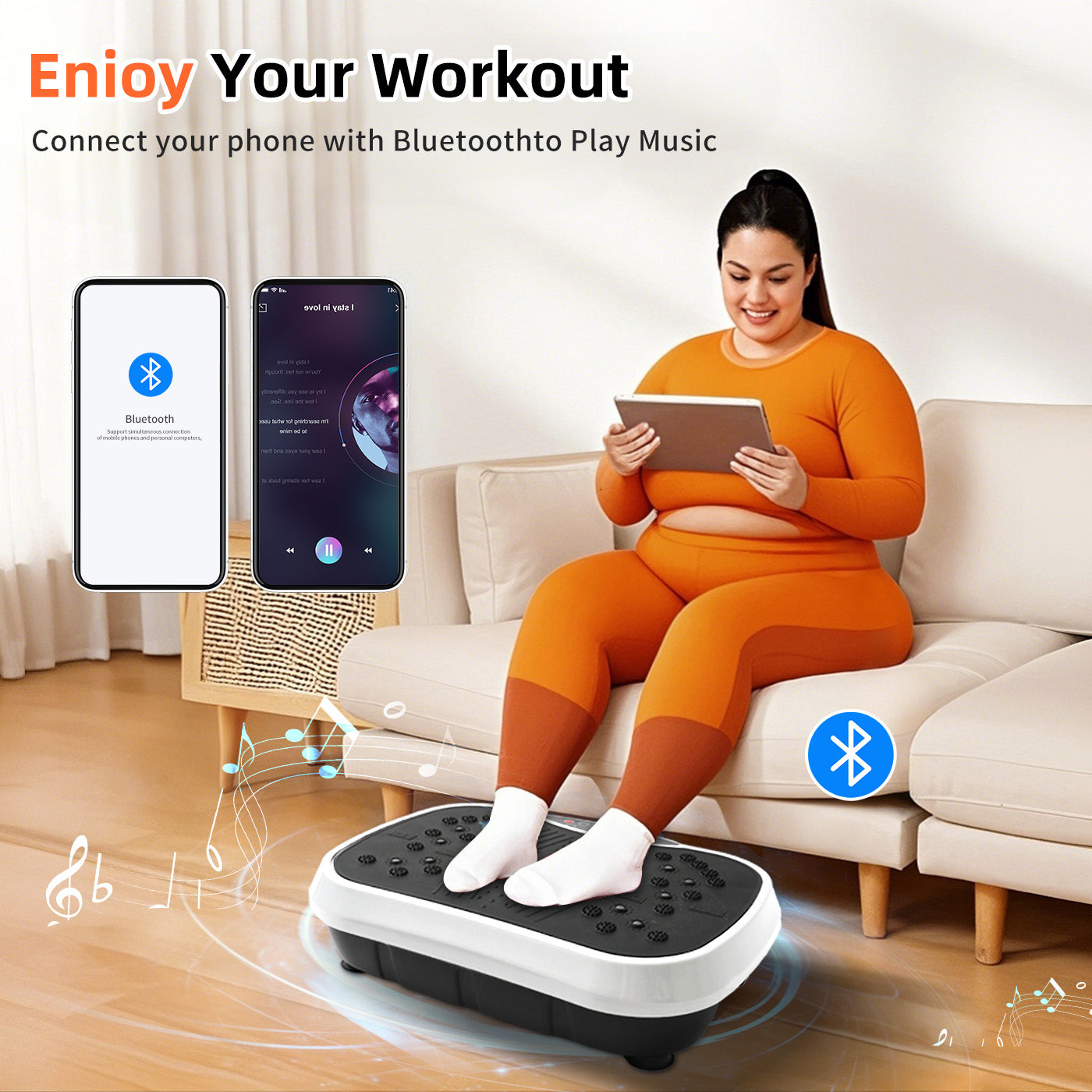 Vibration Plate Exercise Machine, Waver Vibration Plate for Home Fitness, Full Body Workout Platform with Loop Bands & Remote Control for Weight Loss, White