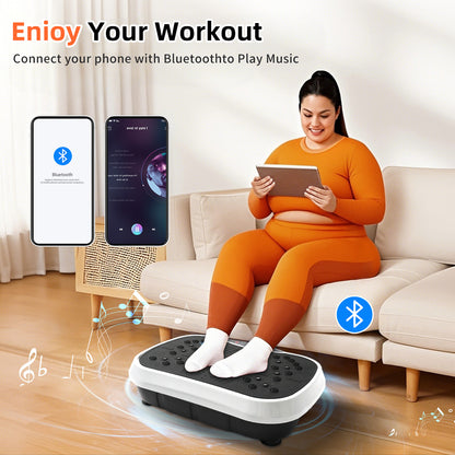 Vibration Plate Exercise Machine, Waver Vibration Plate for Home Fitness, Full Body Workout Platform with Loop Bands & Remote Control for Weight Loss, White