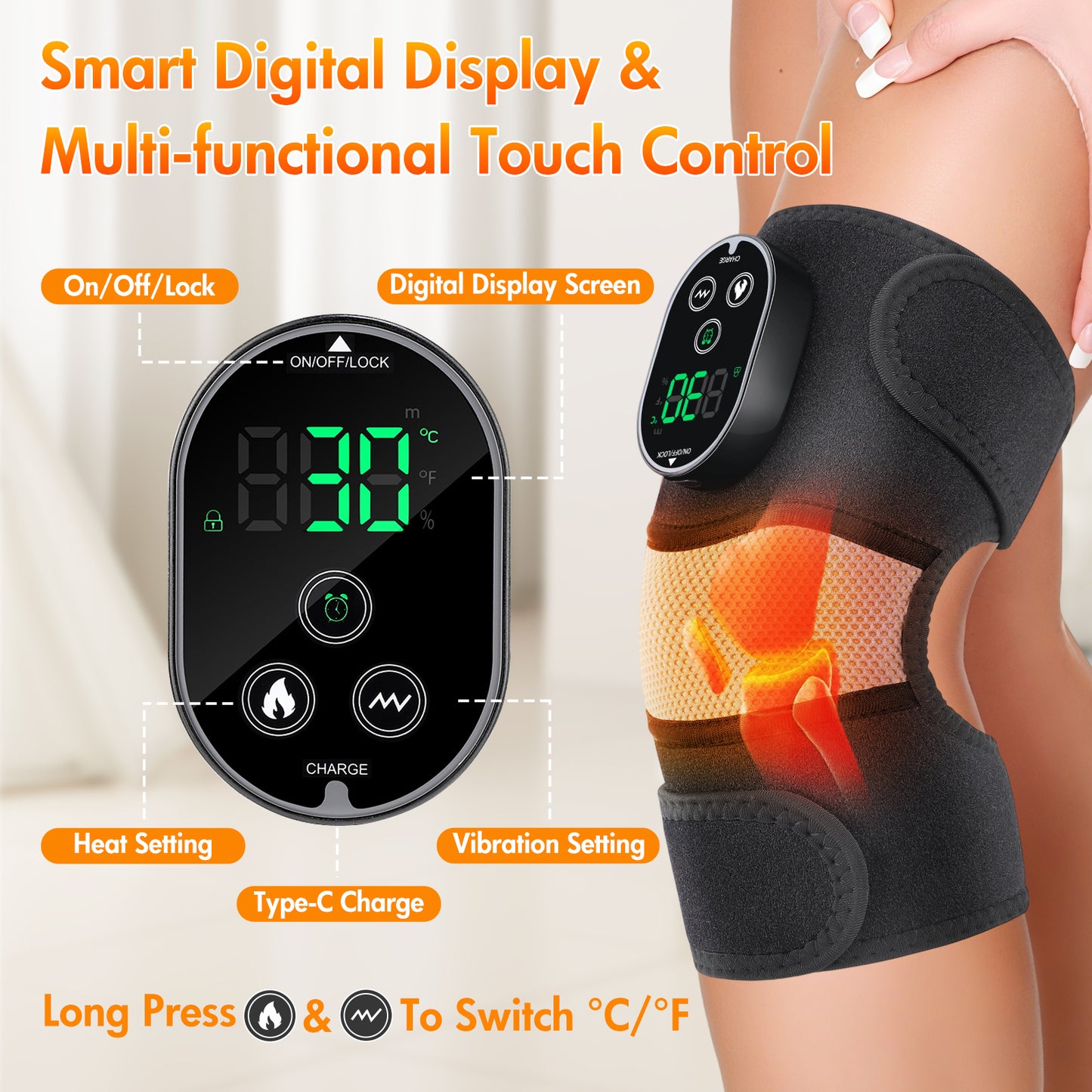 Baokaler 3 in 1 Heated Knee Massager, Cordless Vibration Heating Pad for Knee Shoulder Elbow with 6 Heat Levels and 3 Vibration, Ideal Gift for Family and Friends