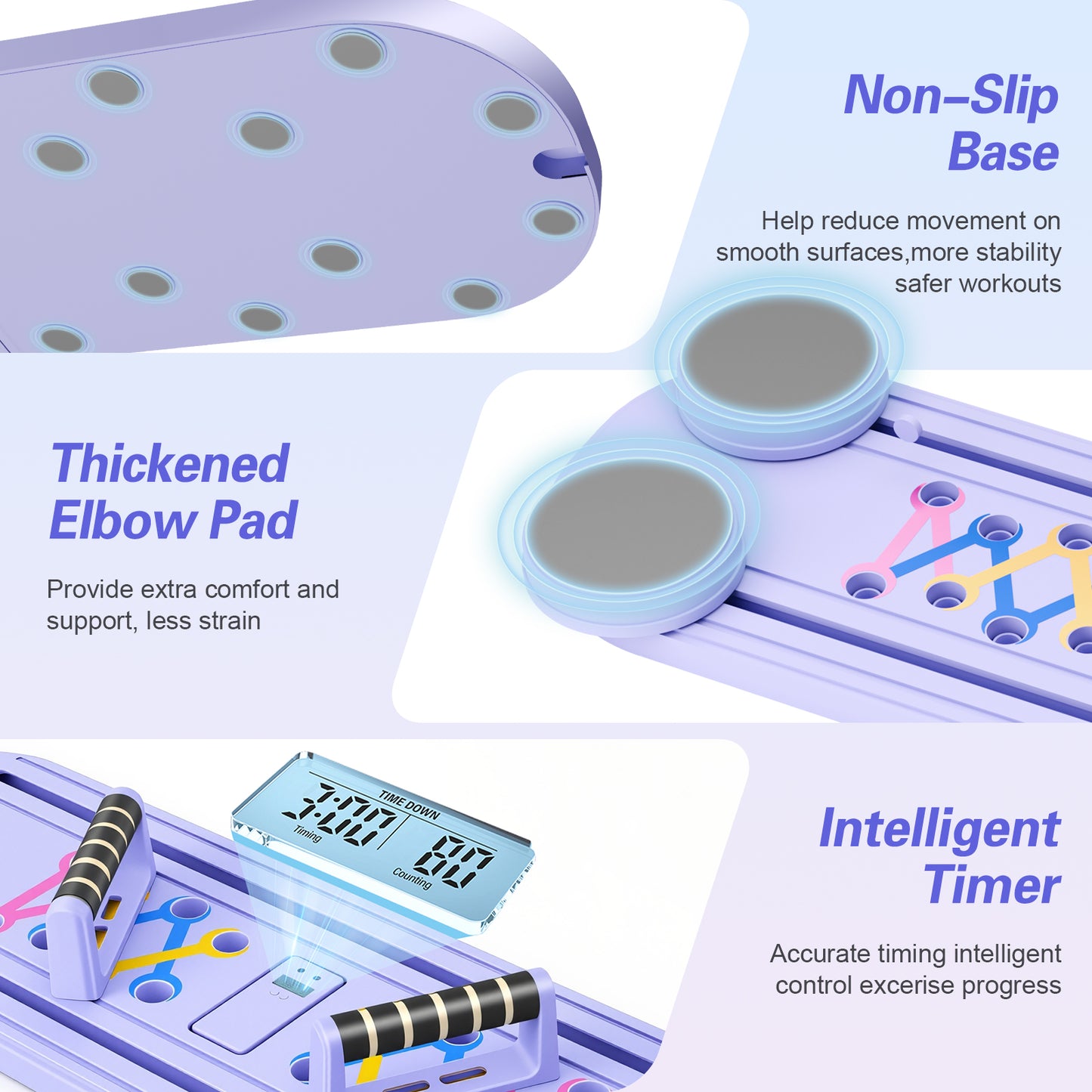 RICAN Foldable Pilates Board, Pilates Reformer Set, 15-in-1 Multifunctional Abdominal Board, Adjustable Push-Up Handles, Full Body Workout Equipment for Home, Purple