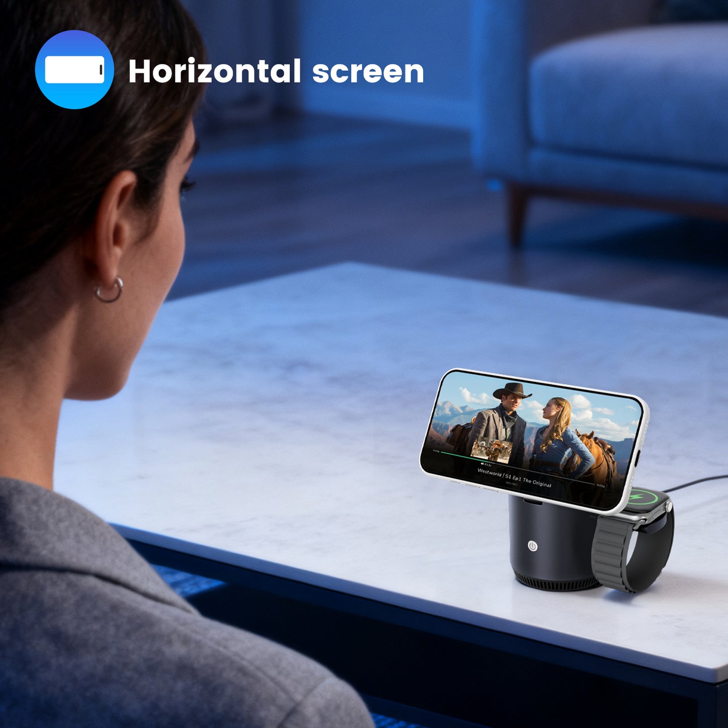 Wireless Charger for iPhone, Charging Station for iPhone 17 16 15 14 13 12, for AirPods 4 3 2, for iWatch Series, with Adjustable Night Light, Black