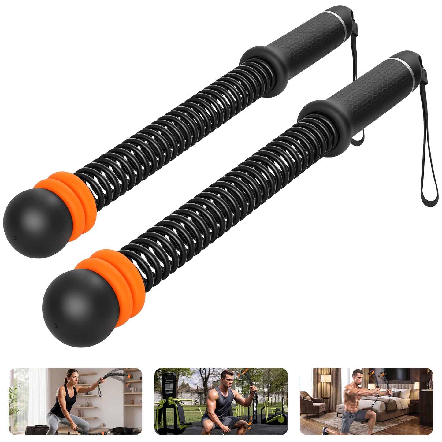 Ropeless Battle Ropes for Home Gym, 2 PCS Cordless Battle Rope with Adjustable Resistance, Low Impact Full Body Workout Equipment, Quiet Arm Core Shoulder Strength Trainer for Seniors Beginners