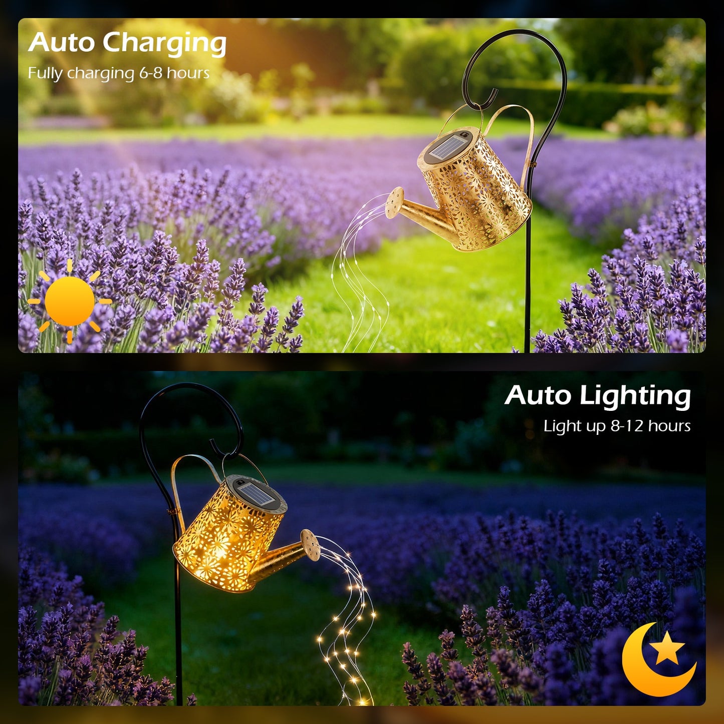 TopZoo Solar Watering Can Lights, Solar Lantern Garden Decor,  Outdoor Solar Hanging Lights for Yard, Retro Metal Solar Lights, Gardening Gift