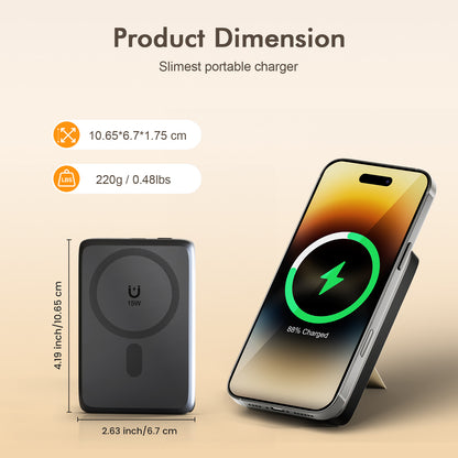 Portable Power bank, Magnatic Battery Pack, 10000mAh Magnetic Power Bank with Type-C Cable 20W Fast Charging Lighting Input Wireless Portable Charger for iPhone 16 15 14 13 12 All Series, Black