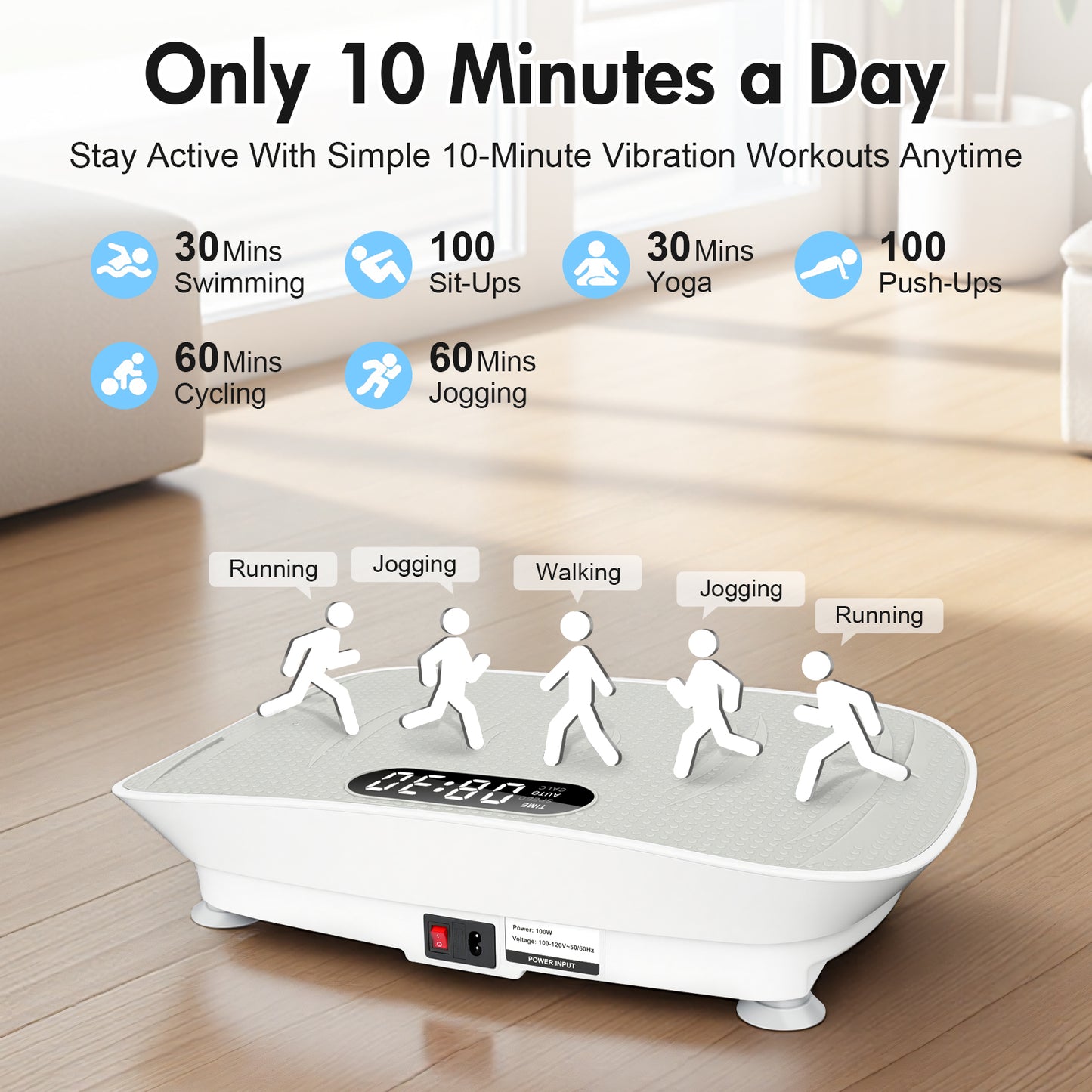 Vibration Plate Exercise Machine, 10 Auto & 10 Manual Speed Levels 300 lbs Capacity with Resistance Bands & Remote Ideal for Weight Loss, Fat Burning & Body Toning