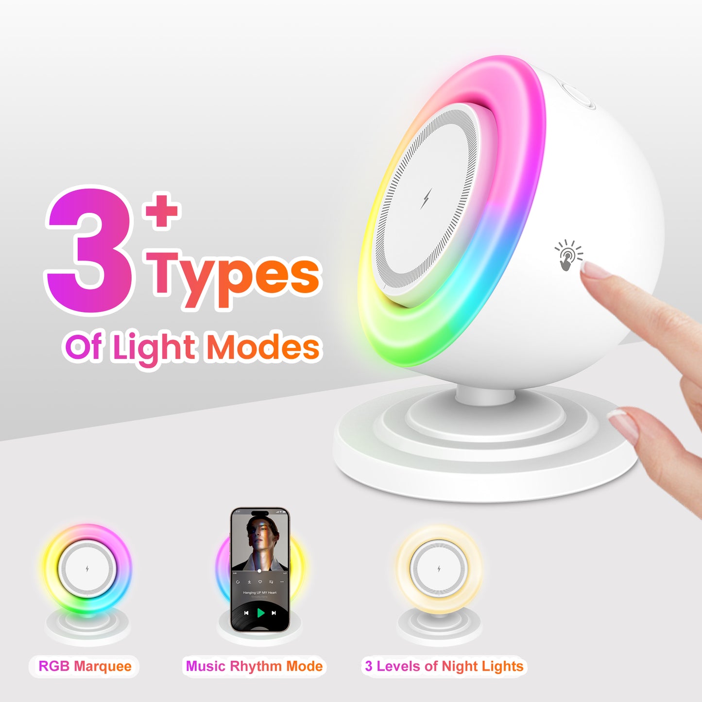 Wireless Charger for iPhone Samsung Huawei,Magnetic Charging Station with Bluetooth speaker and RGB light, Travel Charging Station Compatible with Apple 12 and above series, White
