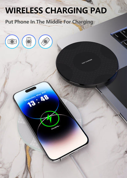 Wireless Charger for iPhone, Charging Pad for Compatible with iPhone 17 16 15 14 13 12 11 Pro Max/Mini/Plus/XR/X/8, Portable Charger for AirPods 4 3 2 Pro, Black