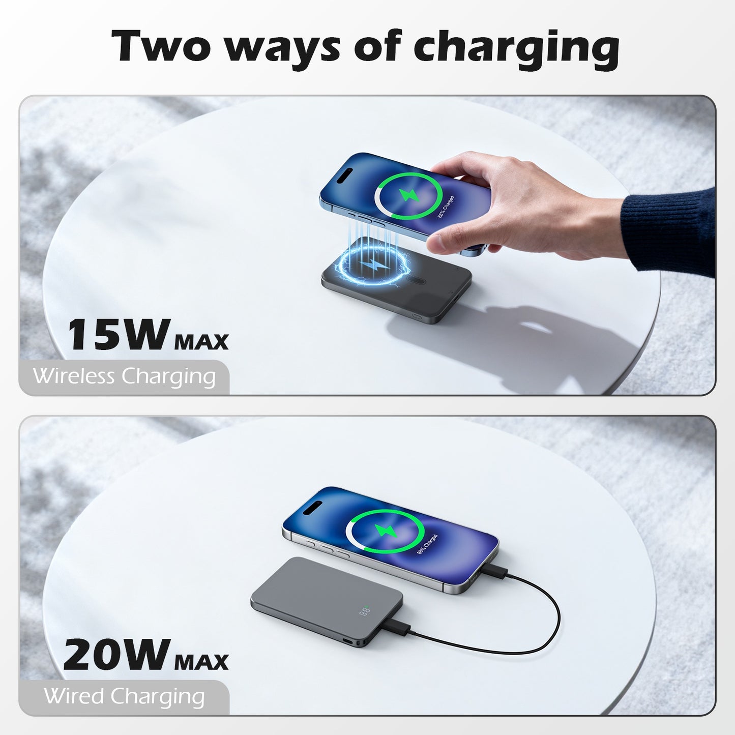 Portable Charger, 5000mAh Power Bank for iPhone, 20W PD Fast Charging, Ultral Slim Wireless Battery Pack Compatible with 17 16 15 14 13 12, Perfect Gift for Family, Black