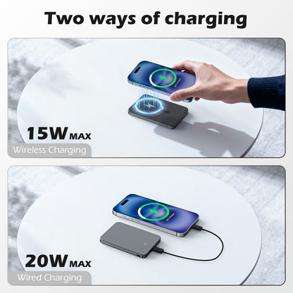 Portable Charger, 5000mAh Power Bank for iPhone, 20W PD Fast Charging, Ultral Slim Wireless Battery Pack Compatible with 17 16 15 14 13 12, Perfect Gift for Family, Black