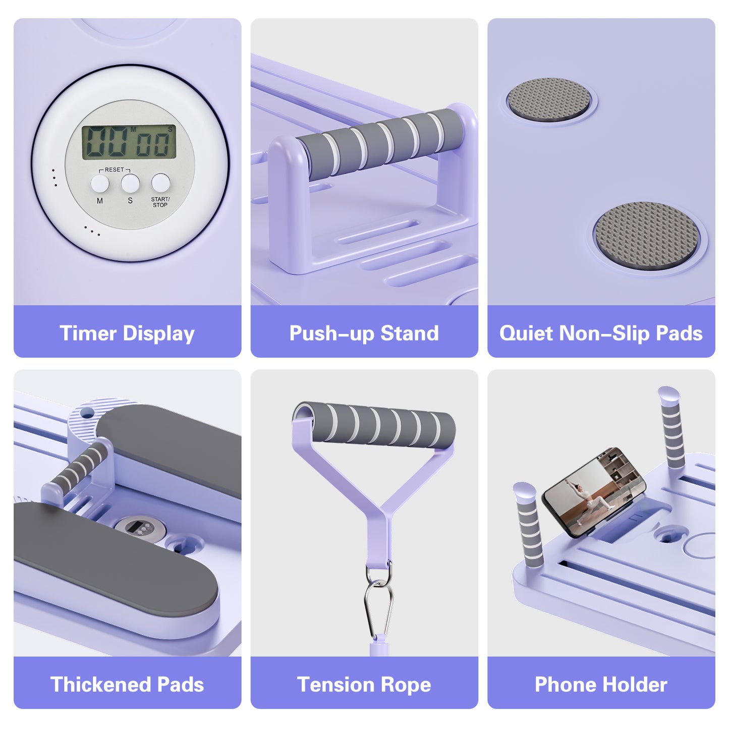 Rican Pilates Board, Portable Ab Board, Multifunctional Abdominal Board, Foldable Pilates Reformer Set, Sliding Equipment for Home with Timer, Purple