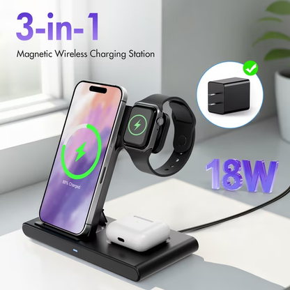 Charging Station,Wireless Charger,Magnetic Fast Charging Stand Compatible with iPhone 17 16 15 14 13 12 11 Pro Max Plus XS XR X 8, for iWatch 9 8 7 6 5 4 3 2 SE,for AirPods 3 2 Pro