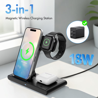 15W Wireless Charger,3 in 1 Charging Station Compatible with iPhone 17 16 15 14 13 12 11 Pro Max Plus XS XR X 8, Fast Charging Dock Compatible for Apple Watch&AirPods 4 3 Pro,NO Adapter