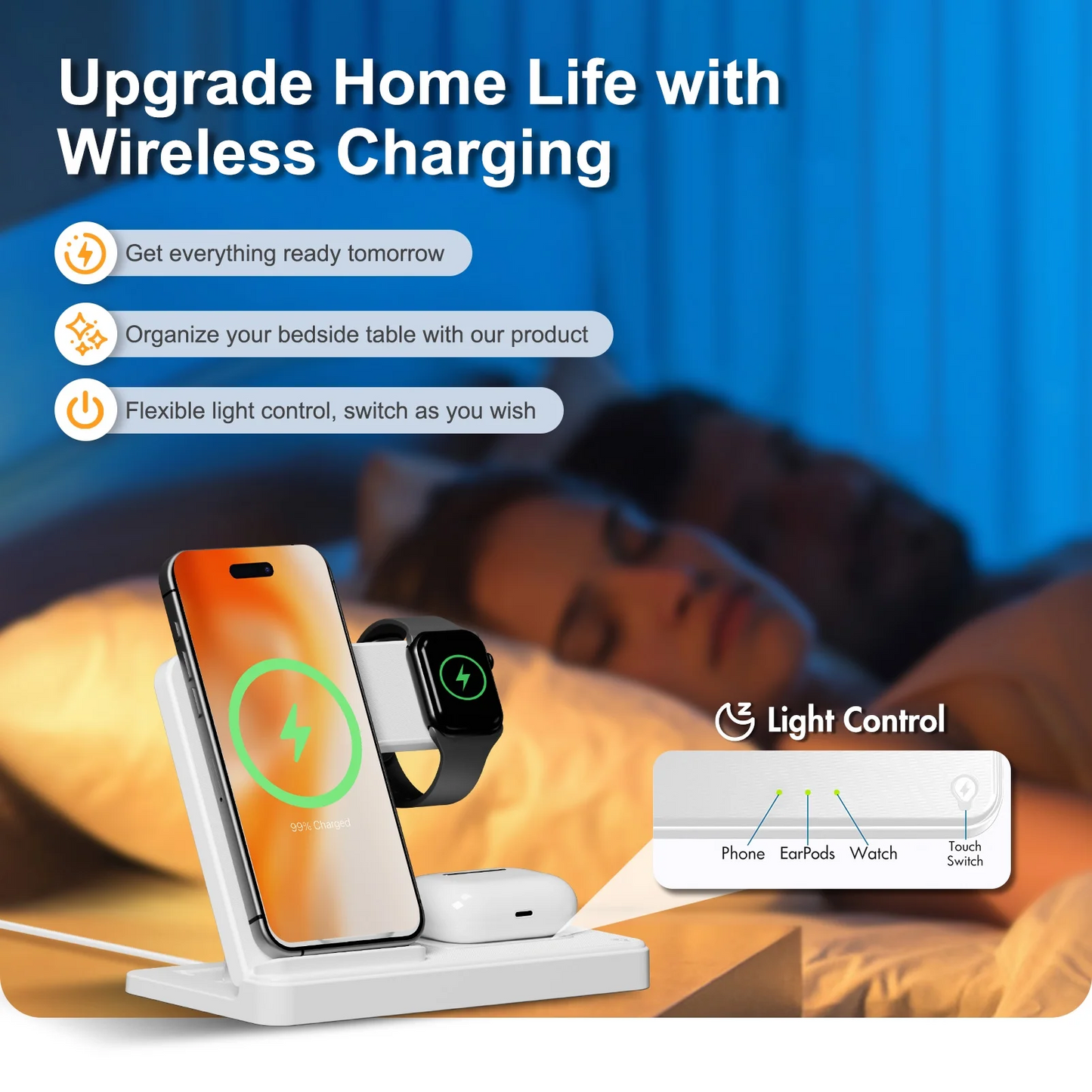 3 in 1 Wireless Charger for iPhone 16 15 14 13 12 11 8 Pro Max X XR XS,,Magnetic Charging Station for Samsung Galaxy for AirPods 3 2 Pro Apple Watch Fast Charger (White)