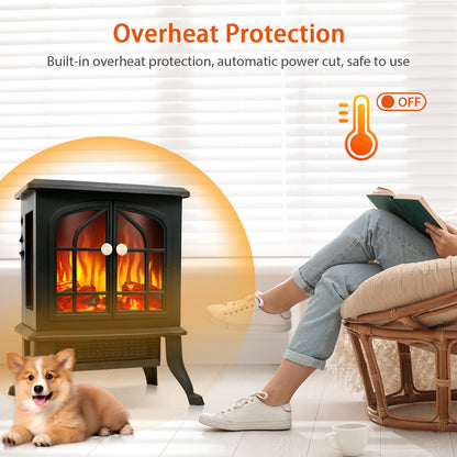 1,000 sq ft Infrared Quartz Electric Fireplace, 1500W Electric Fireplace Heater with Realistic 3D Flame Effect, Electric Heater with Overheat Protection for Home Bedroom Office