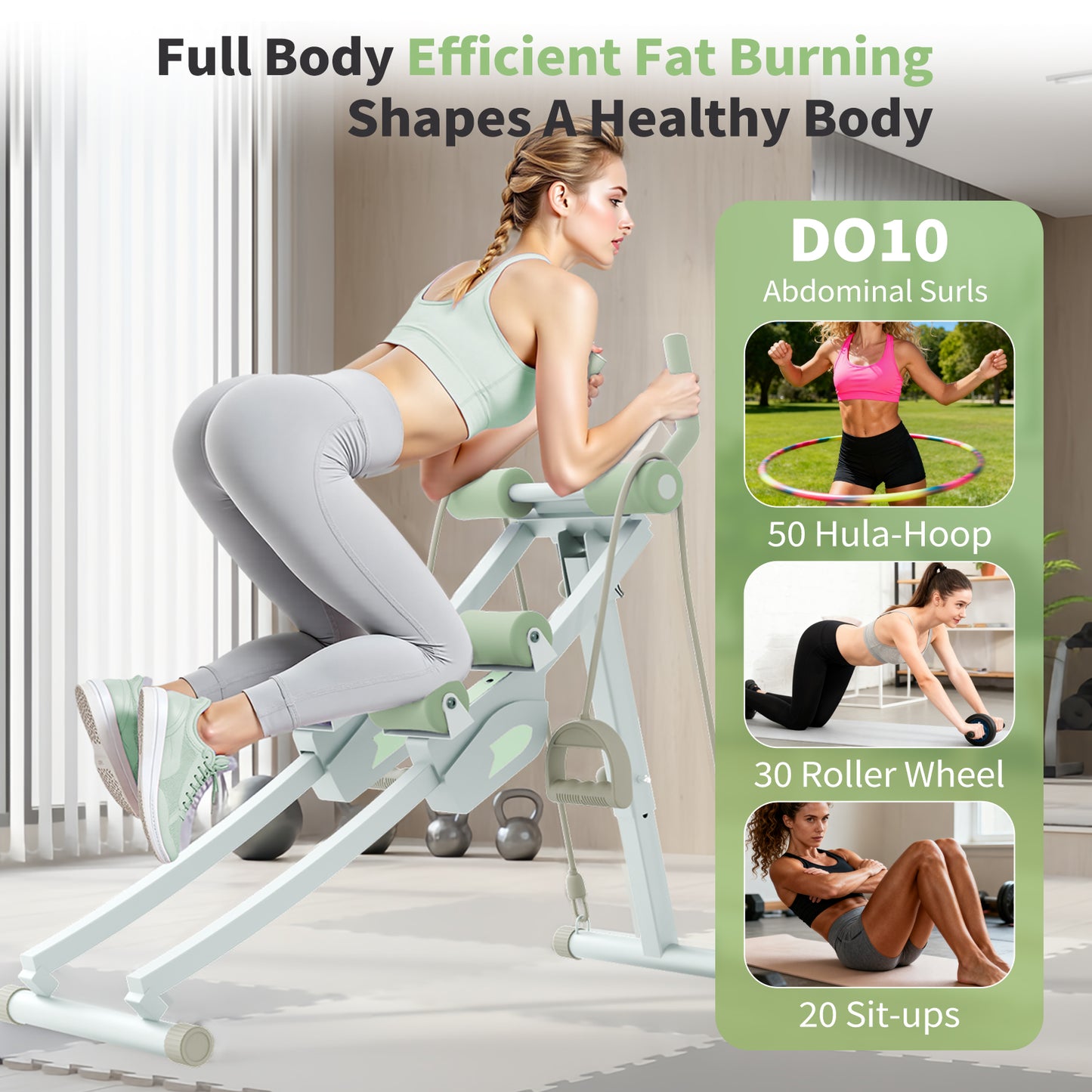 Dual-track Ab Workout Machine with 4 Adjustable Heights, Foldable Core & Abdominal Exercise Machine with 440lbs Weight Capacity, Ab Exercise Fitness Trainer