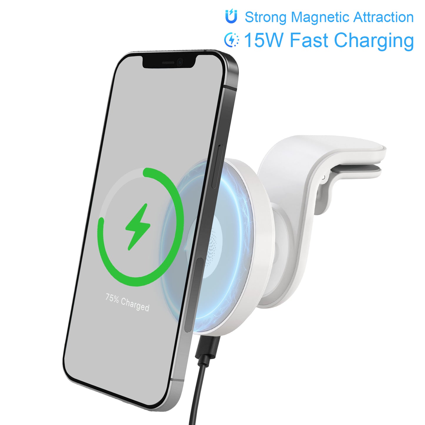 Super Strong Magnetic Car Mount with 15W Fast Wireless Charging, 360¡ã Rotatable and easy to install, durable and study, white
