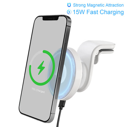 Super Strong Magnetic Car Mount with 15W Fast Wireless Charging, 360¡ã Rotatable and easy to install, durable and study, white