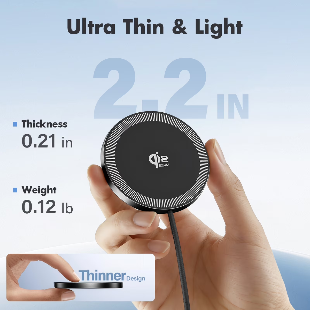 Wireless Charger, 25W Qi2.2 Fast Charging Pad for iPhone 17 16 15 13 14 12 Series, Magnetic Portable Charger for AirPods 4 3 2, Ideal for Travel Home Office, Black(2 Pack)