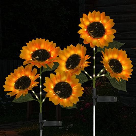 TopZoo Solar Lights Outdoor Garden Decor, 2PCS Solar Garden Stake Lights with 9 Sunflower Lights, Waterproof for Back Yard, Flower Bed, Pathway, Patio, Porch Decoration