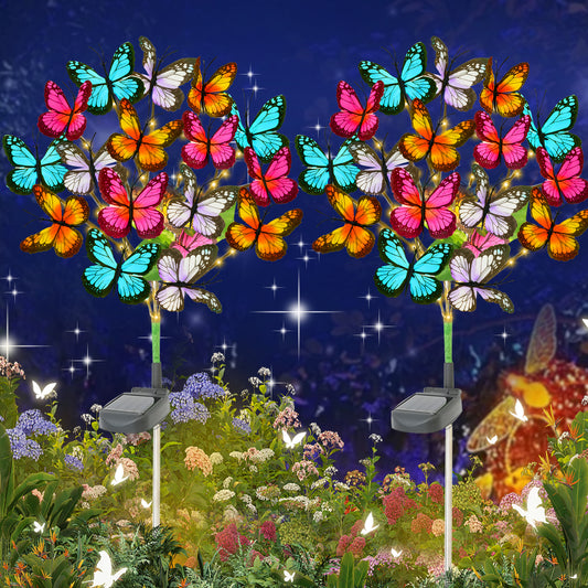 TopZoo Solar Garden Stake Lights, 2 PCS Decorative Solar Lights Outdoor with 43 LED 17 Butterfly Flower Garden Decor Waterproof, Outdoor Decor for Yard Patio Lawn Christmas