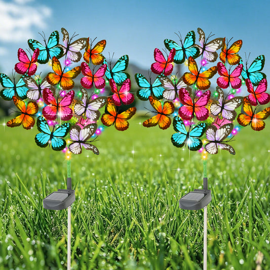 TopZoo Outdoor Solar Lights, 2 Packs Solar Garden Lights Waterproof, Multi-Color Butterfly Flower Garden Decor Waterproof, Outdoor Decor for Yard, Patio, Landscape, Planter, Lawn Christmas, Walkway