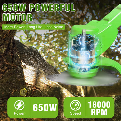 24V 650W Lawn Mover Electric Grass Trimmer Cordless W/2 Batteries, Battery Weed Eater, Electric Weed Wacker, Lawn Mower Cordless Pruning Cutter Weed Wacker Garden Trimming Tool