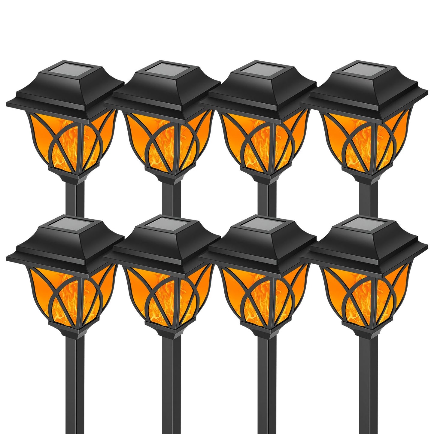 TopZoo Solar Lights Outdoor Waterproof, 8 Pack Solar Pathway Lights, Garden Stake Lights for Yard Patio Sidewalk Walkway Planter with Water Ripple Glow, Flame Orange