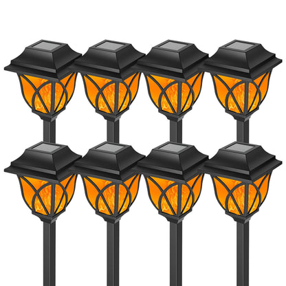 TopZoo Solar Lights Outdoor Waterproof, 8 Pack Solar Pathway Lights, Garden Stake Lights for Yard Patio Sidewalk Walkway Planter with Water Ripple Glow, Flame Orange