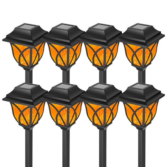 8 Pack Solar Lights Outdoor Waterproof for Garden Pathway Patio Yard Lawn Walkway Decorative Landscape Lighting, Flame Orange
