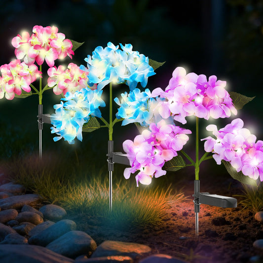 TopZoo Solar Garden Lights Outdoor, 3 Pack Flower Lights Hydrangea Garden Stake Decor for Yard Patio Landscape Planter Multicolor