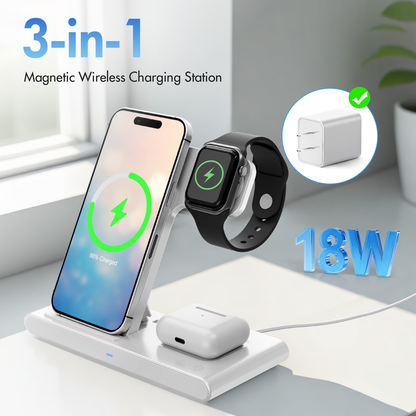 Wireless Charger,Portable Charger Phone Charging Station Compatible with iPhone 17 16 15 14 13 12 11 Pro Max Plus XS XR X 8,for Apple Watch 9 8 7 6 5 4 3 2 SE,for AirPods 3 2 Pro,White