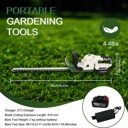 21V Cordless Hedge Trimmer with 20" Dual-Action Blade, Handle Electric Hedge Trimmer with 3.0Ah Battery and Fast Charger for Garden, Shrub, Grass and Lawn, Up to 20000 RPM, Green