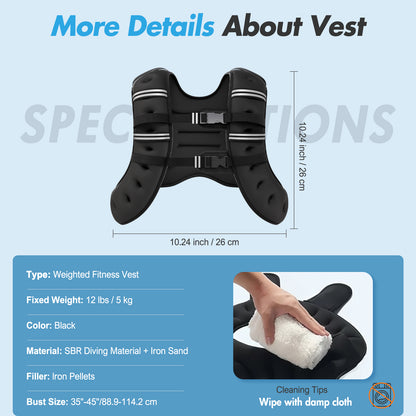 BAOKALER Weighted Vest, 12lb Running Vest Adjustable with Reflective Strips, Ideal for Men & Women for Strength Training, Running, Muscle Building & Weight Loss