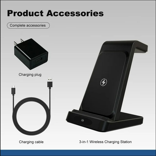 Magnetic Wireless Charger for iPhone Airpods iWatch: 3 in 1 Charging Station for Apple Multiple Devices, Black
