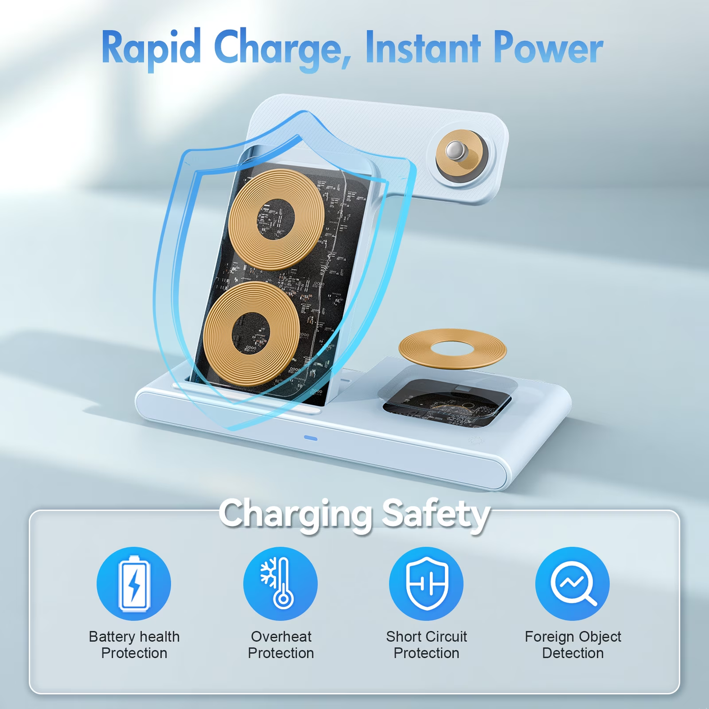 Portable Charger 15W Wireless Charger,3in1 Charging Station Compatible with iPhone 17 16 15 14 13 12 11 Pro Max Plus XS XR X 8,for iWatch 9 8 7 6 5 4 3 2 SE,for AirPods 3 2 Pro 2,Blue