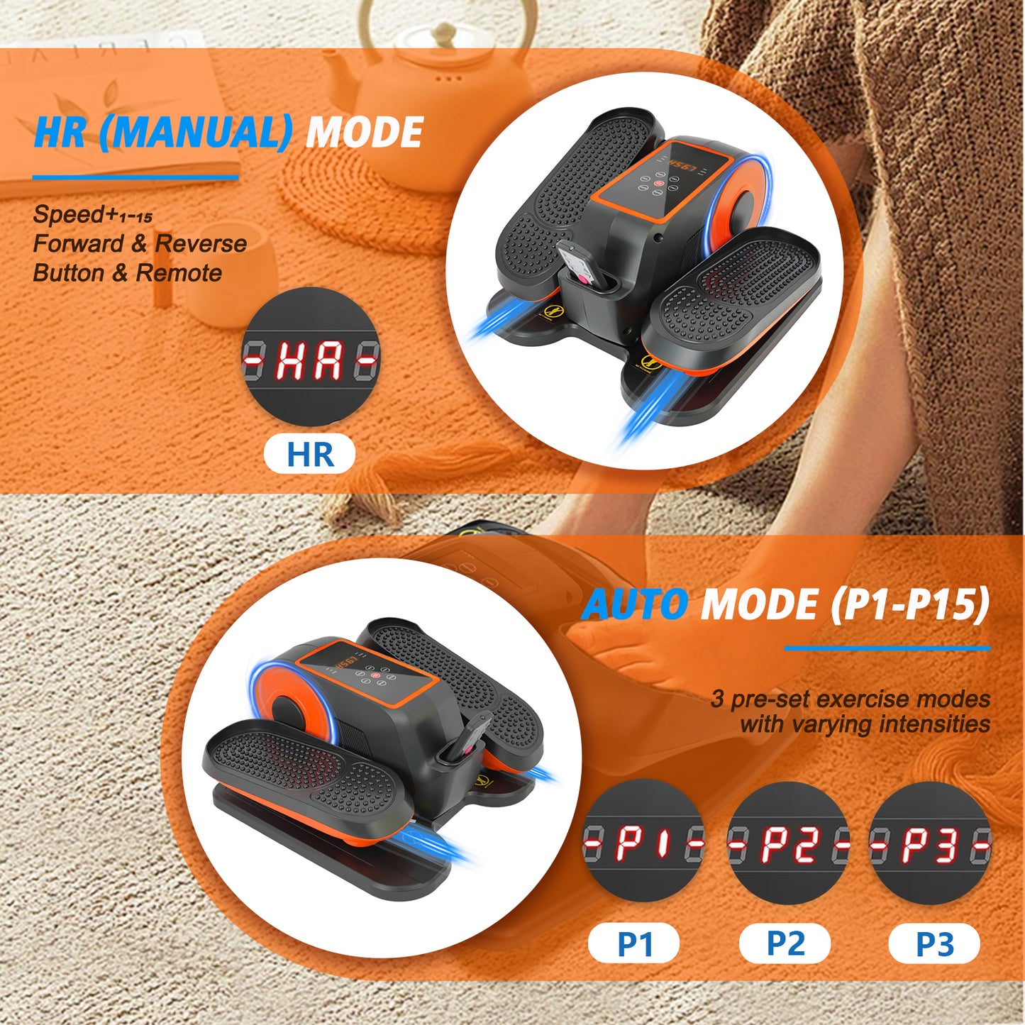 Under Desk Elliptical Machine, Quiet & Portable Leg Ellipse Exerciser with Remote Control & 12 Adjustable Speeds, Elliptical Exercise Machine with Dual Modes for Home Office Fitness