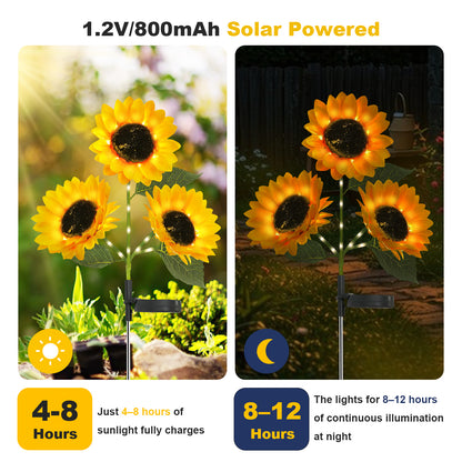 TopZoo Solar Sunflower Garden Lights, 4PCS Three Head with 12 Sunflower Lights, IP65 Waterproof LED Garden Stake Lights for Yard, Patio Decor, Gifts