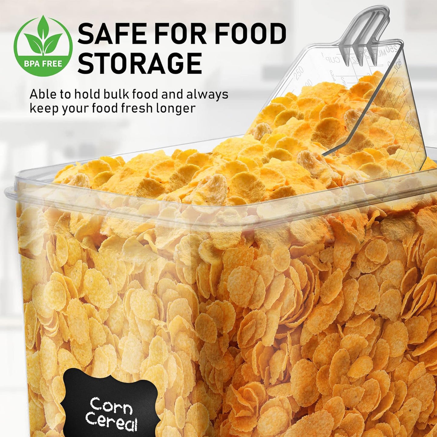 8.5L/287Oz Airtight Cereal Container Flour Storage with Lids, Extra Large Food Storage Containers Pantry with Measuring Cups, Chalkboard Labels and Marker for Kitchen Organization, 2 Pack