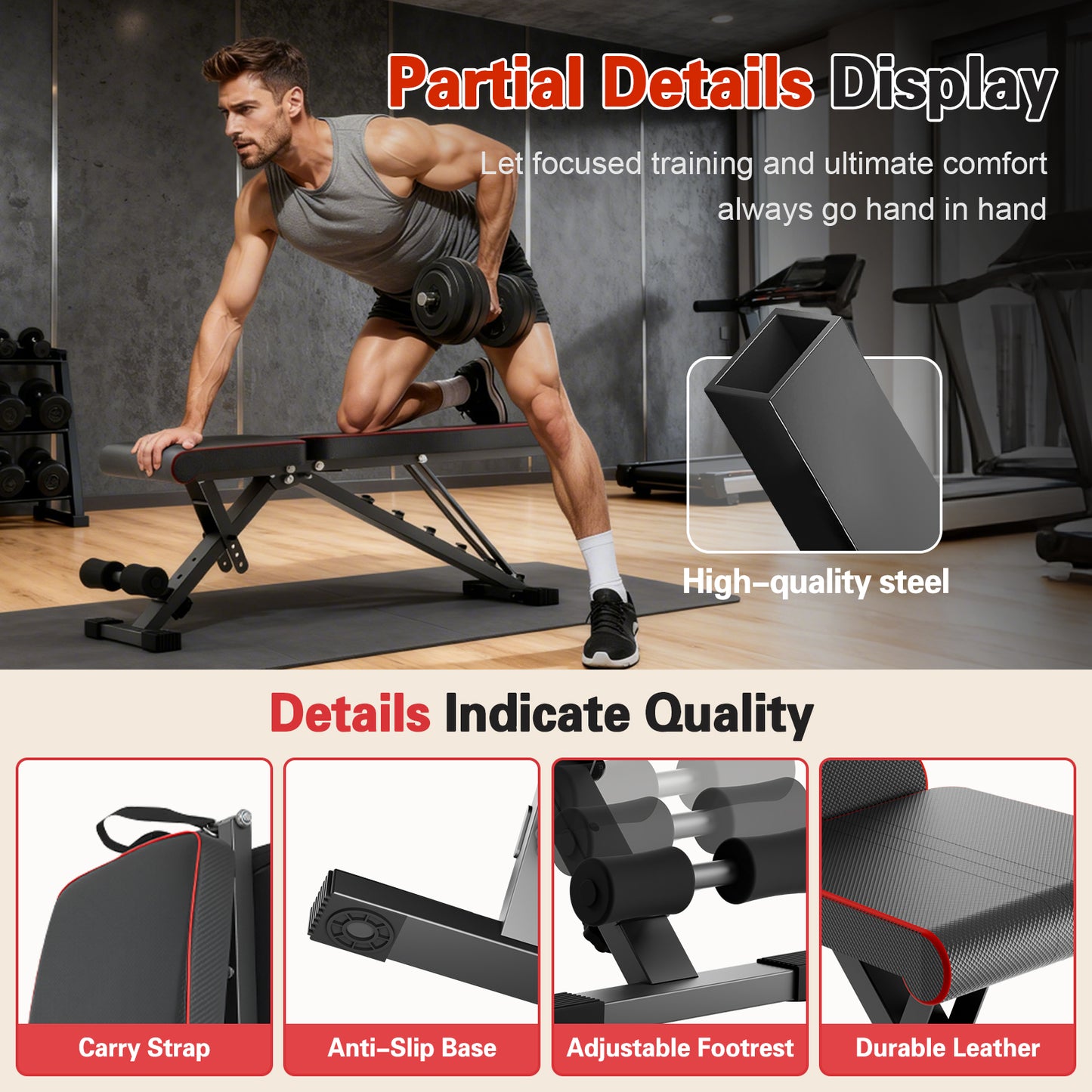 BAOKALER Weight Bench, Foldable Workout Bench for Home Gym, 660 LBS Weight Capacity, 72 Adjustable Training Angles & Incline Bench Press for Full-Body Training