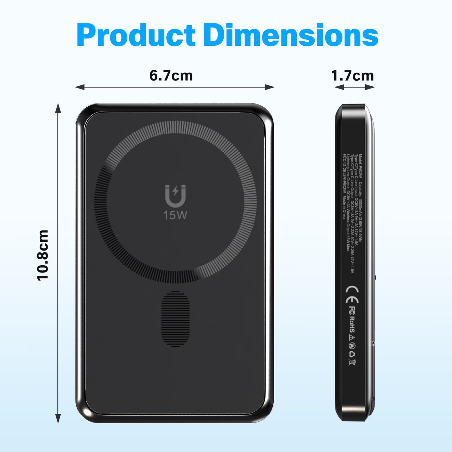10000mAh Magnetic Wireless Power Bank Portable Charger, 22.5W Fast Charging Battery Pack with Type-C & Mobile Phone Charging Cables, for iPhone 12-17, Black